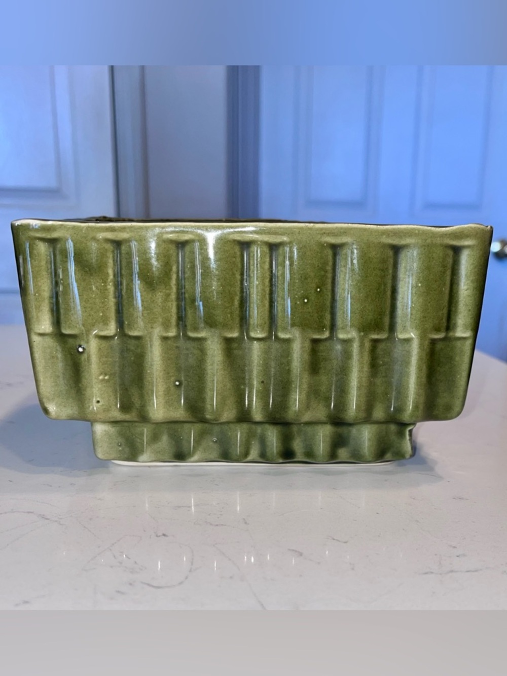 Vintage 1950’s Cookson Pottery Planter: Avocado Green Geometric Decor CP-336 USA